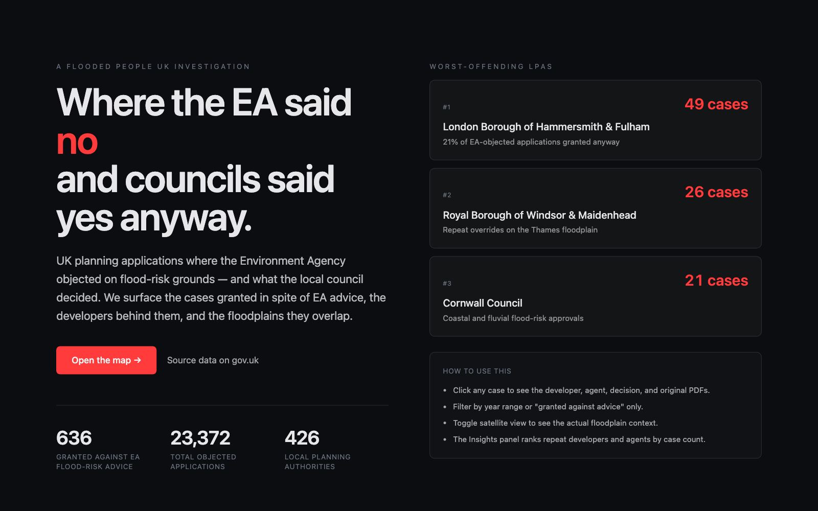 Where the EA Said No: a flood-risk planning investigation ranking the authorities that most often granted permission against Environment Agency advice.